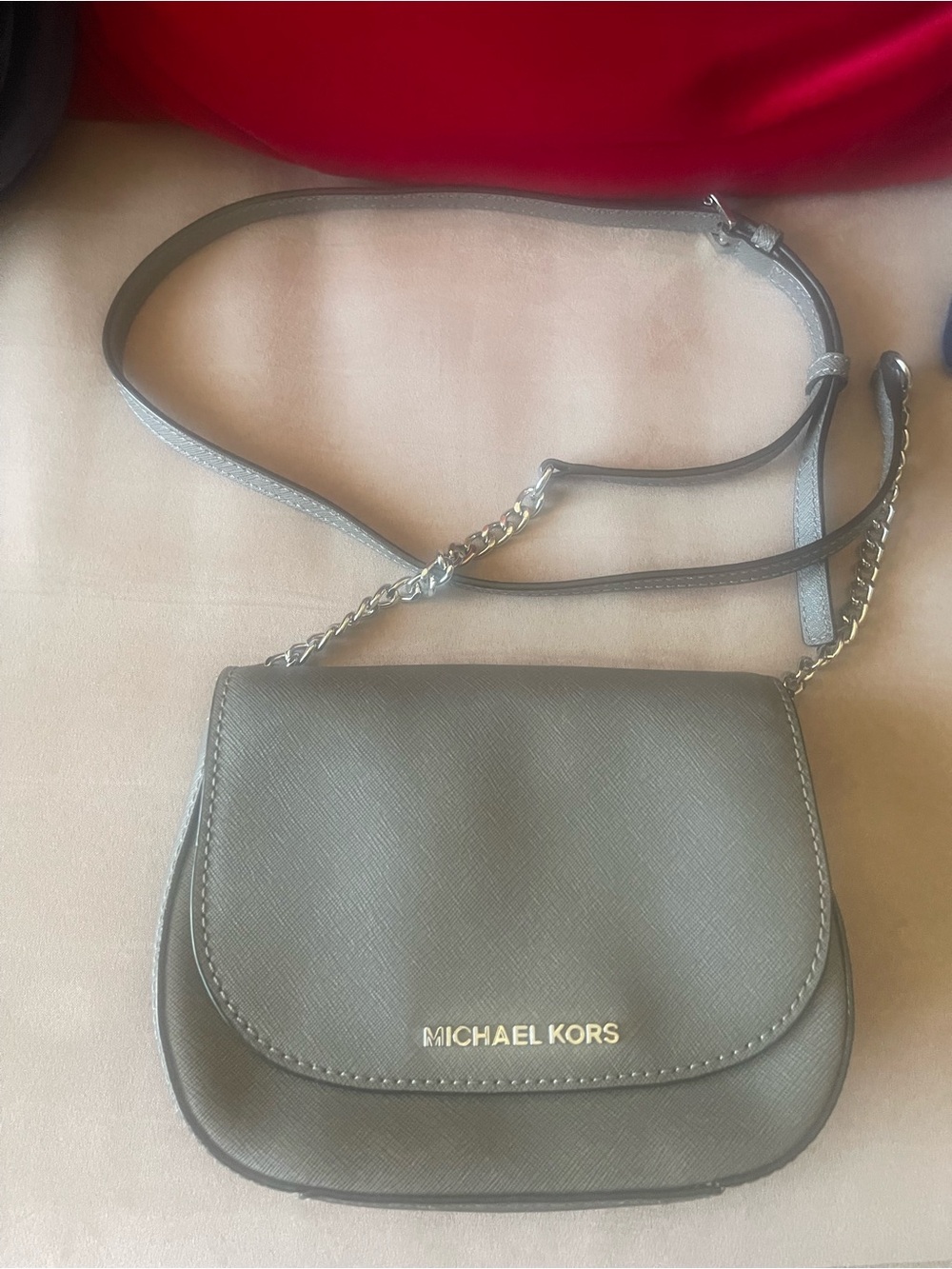 Michael Kors Small Gray Crossbody with Gold Logo
